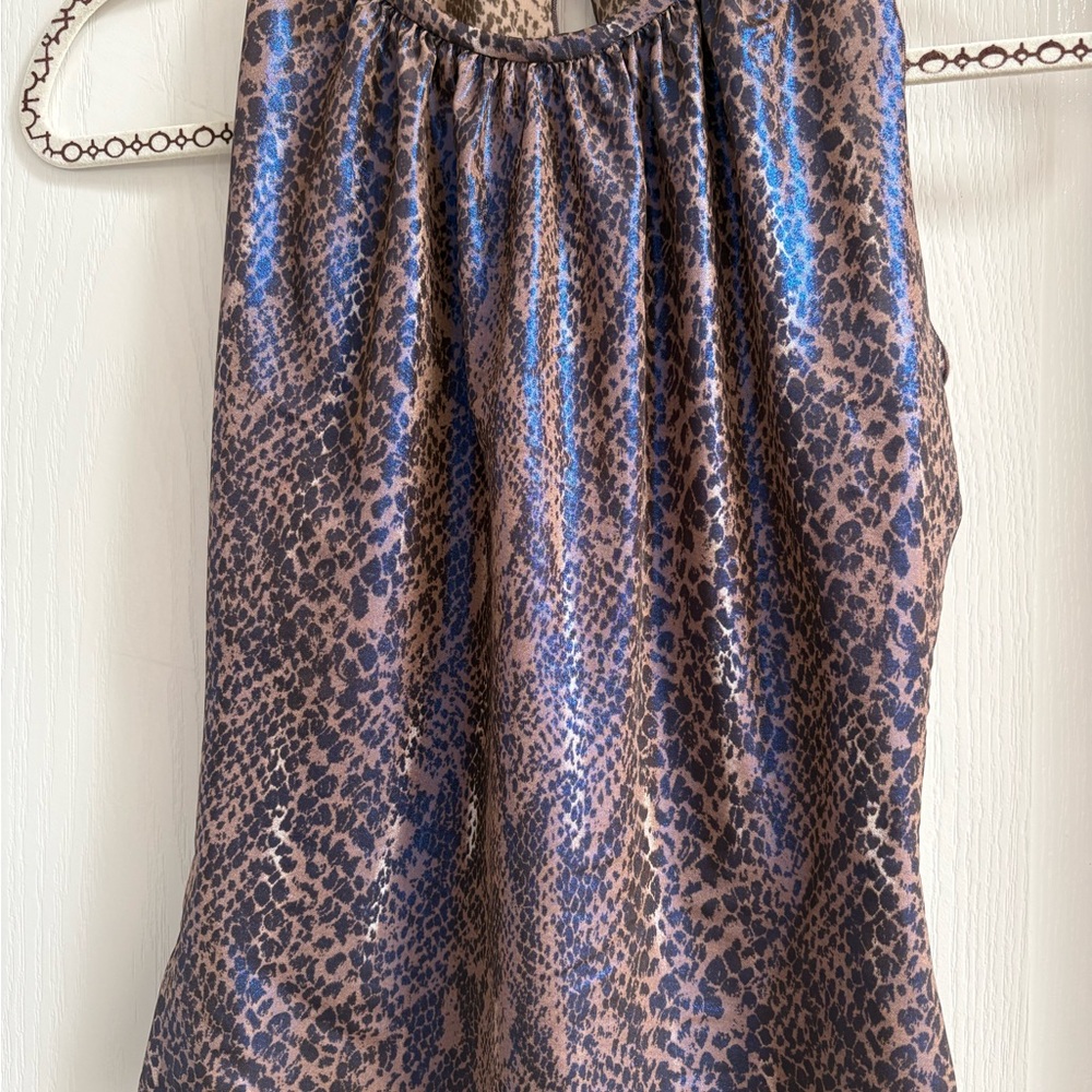 Elegant Snake Print Blouse in Brown and Purple Blue metallic